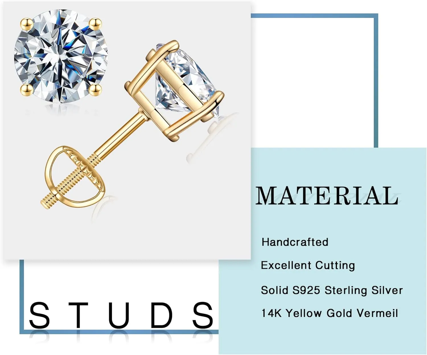 0.2-4ct Moissanite Screw Back Earrings, Round D Color VVS1 Clarity Conflict Free Lab Created Moissanite Stud Earrings 14K White Yellow Rose Gold Vermeil for Women & Men Gift