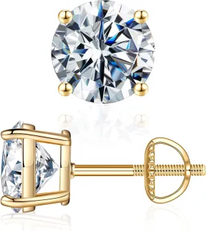 0.2-4ct Moissanite Screw Back Earrings, Round D Color VVS1 Clarity Conflict Free Lab Created Moissanite Stud Earrings 14K White Yellow Rose Gold Vermeil for Women & Men Gift