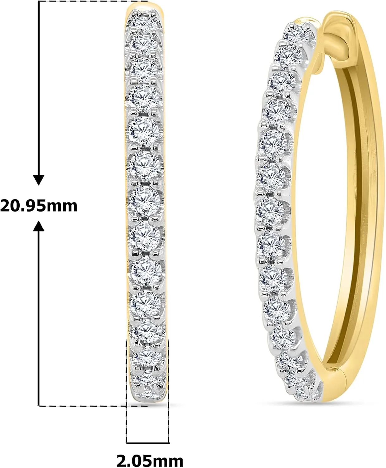 0.50 Carat (ctw) Round Diamond Ladies Huggies Hoop Earrings for Women - 18K Gold Over 925 Sterling Silver with Natural Diamond Hoop Earring jewelry Gift for Women (0.51 Ct, I-J Color, I2 Clarity)