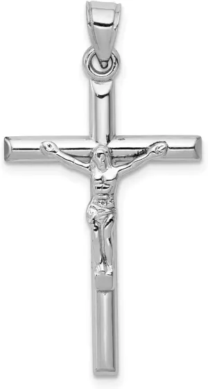 10k Solid White Gold Crucifix Jesus Cross Pendant, 32mm x 19mm