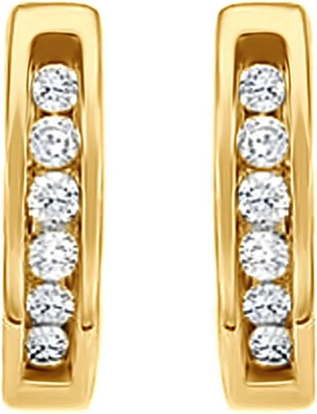 (1/10 Ct) Natural Diamond 14K Solid Yellow Gold Huggie Hoop Earrings