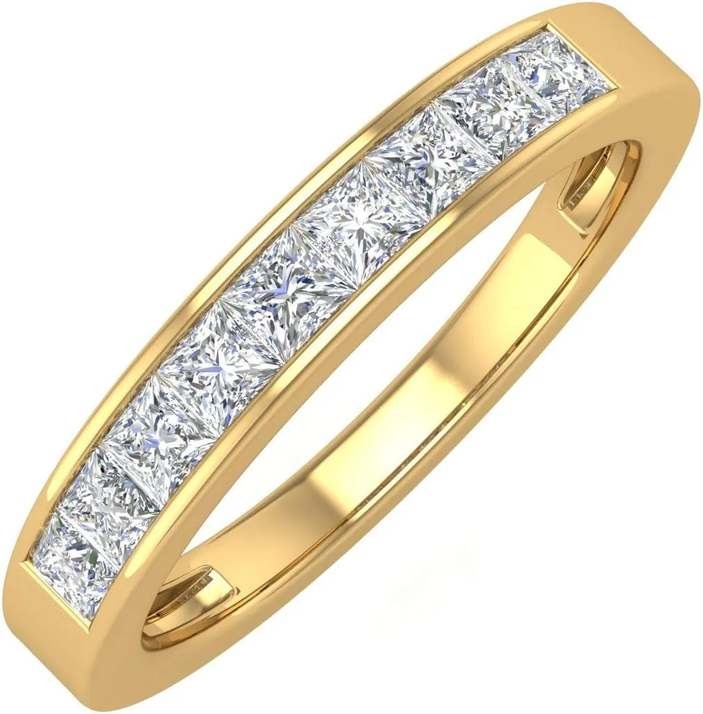 1/2 Carat Channel Set Princess Cut Diamond Wedding Band Ring in 14K Gold