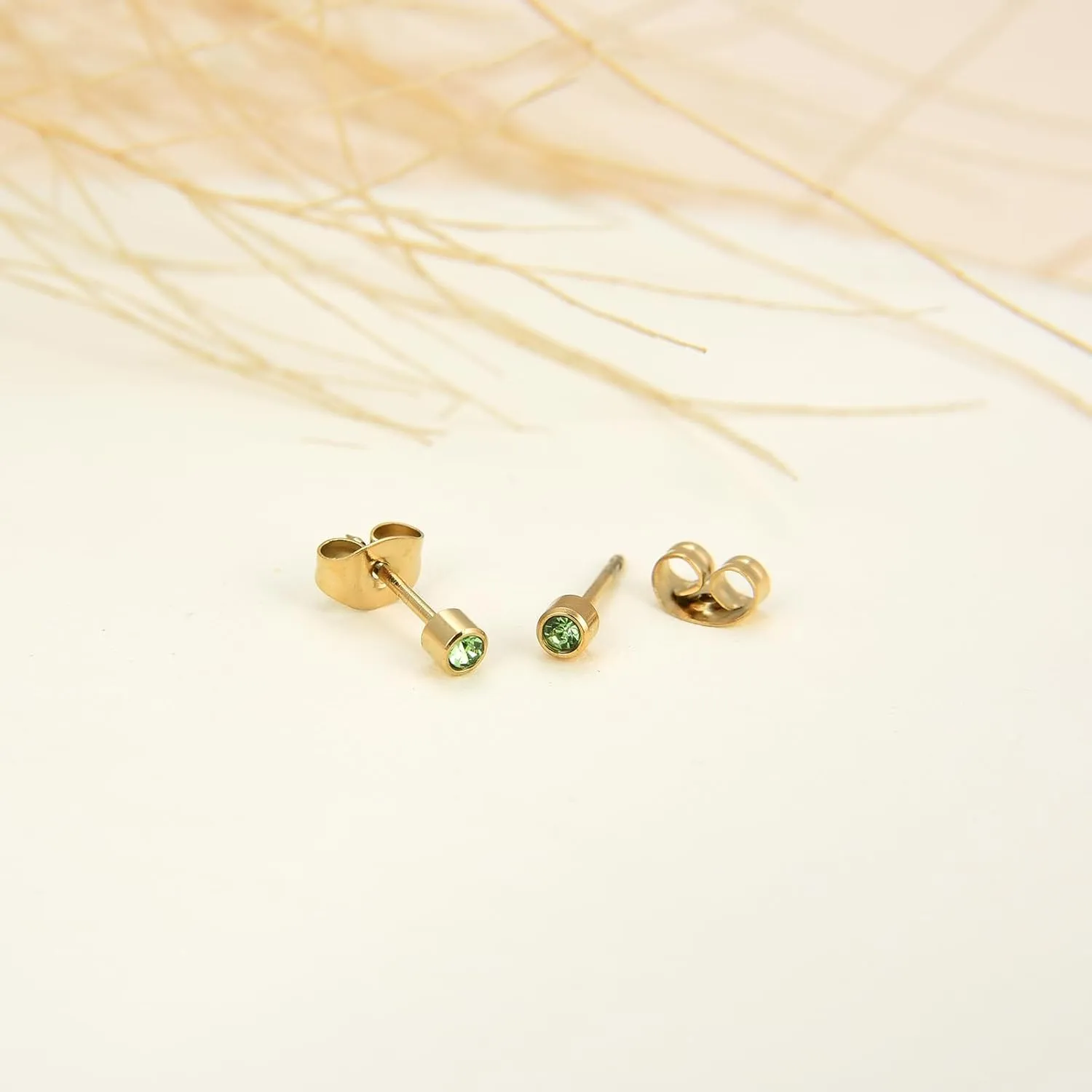 12 Pairs Ear Piercing Stud Earrings for Ear Piercing Guns, Surgical Stainless Steel Multicolor Round Heart Star Cubic Zirconia Birthstone Stud Earrings Set