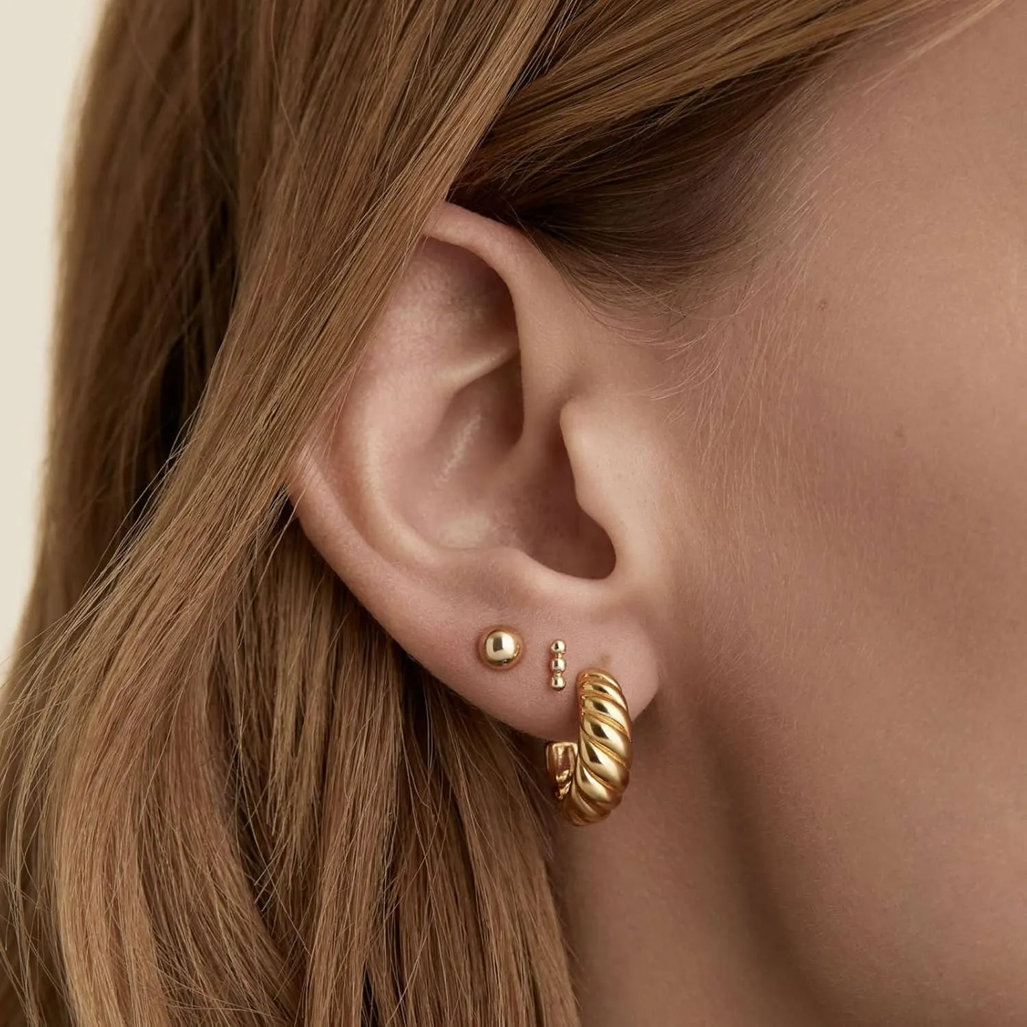 14K Gold Plated Croissant Earrings, Twisted Round Hoop Earrings Chunky Hoop Earrings 925 Sterling Silver Post Earrings Huggies with CZ for Women Mother's Day Gift