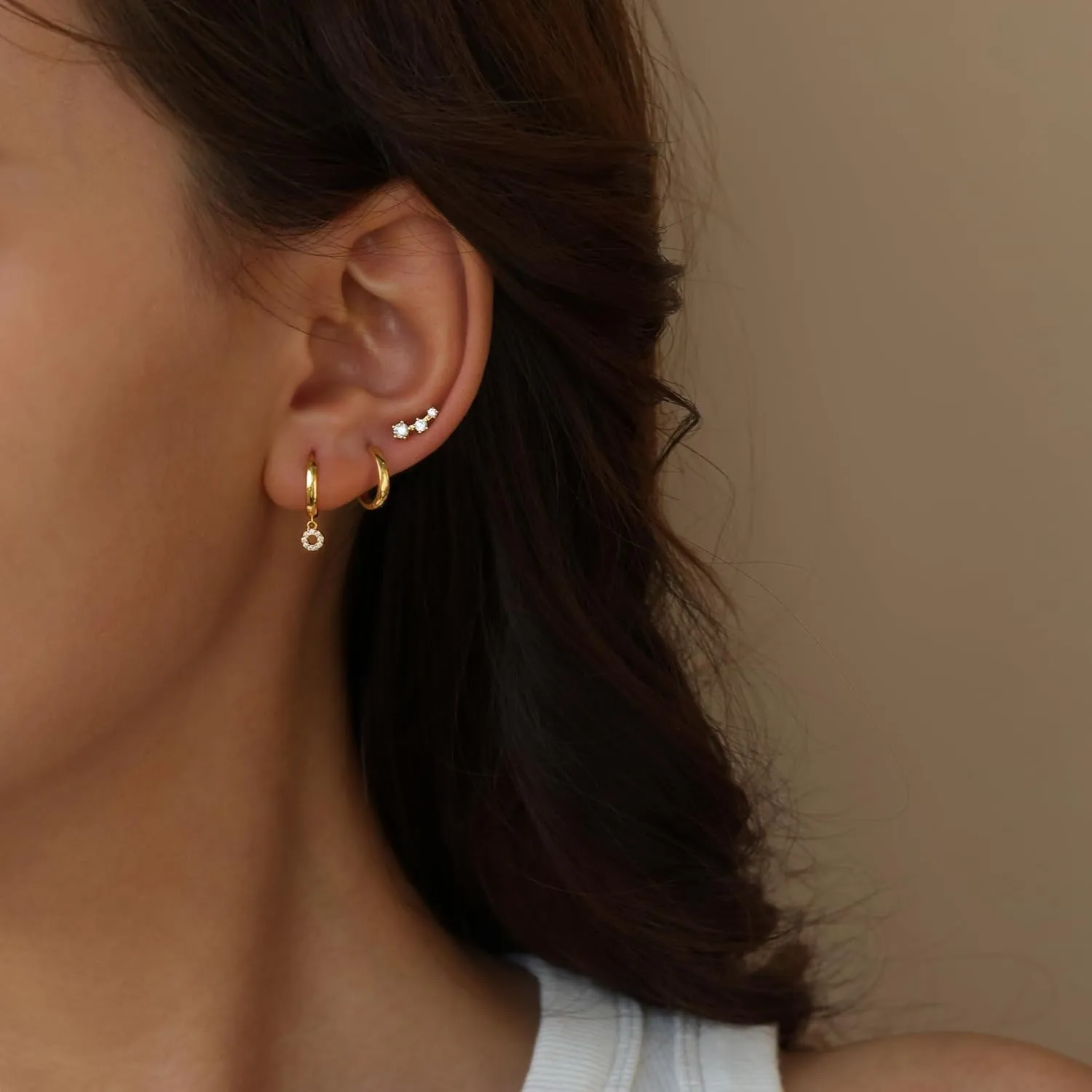 14K Gold Plated Sterling Silver Post | Dainty Earrings Set for Women: Stud Earrings, Drop Dangle Earrings, Ear Climber Jacket Earrings, Huggie Hoop Earrings for Multiple Piercings (3 Pairs Set)