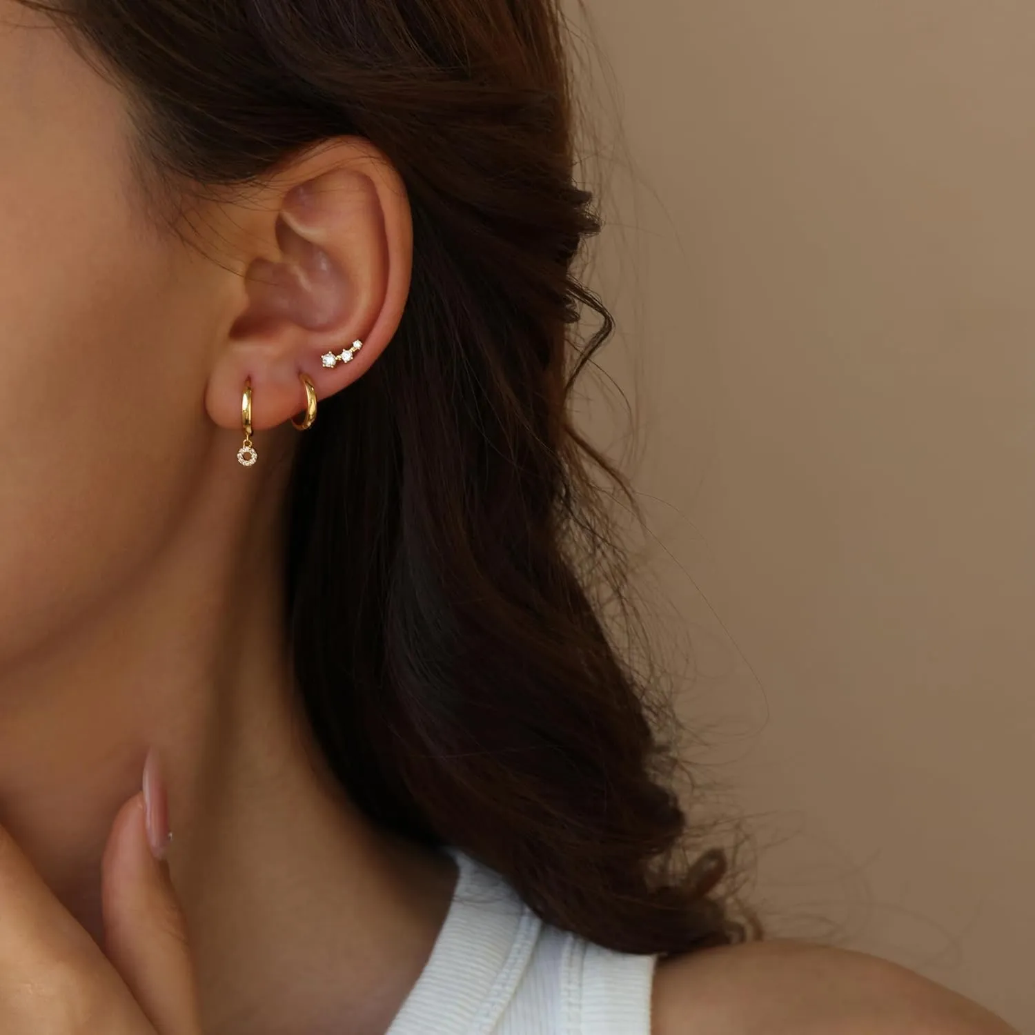 14K Gold Plated Sterling Silver Post | Dainty Earrings Set for Women: Stud Earrings, Drop Dangle Earrings, Ear Climber Jacket Earrings, Huggie Hoop Earrings for Multiple Piercings (3 Pairs Set)