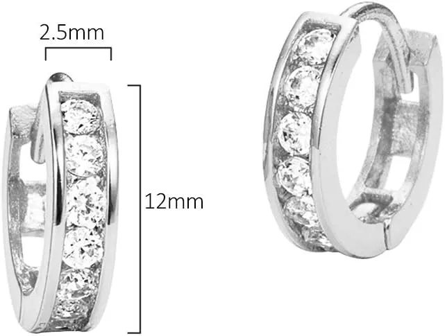 14k White Gold Channel Set Huggie Children Baby Girls Hoop Earrings