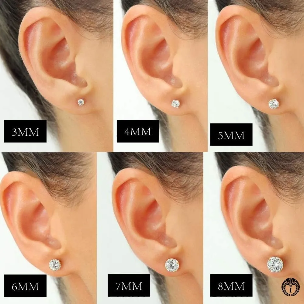 14K Yellow OR White Solid Gold Round Solitaire Cubic Zirconia CZ Stud Earrings Pair in Screw Back - Various Sizes