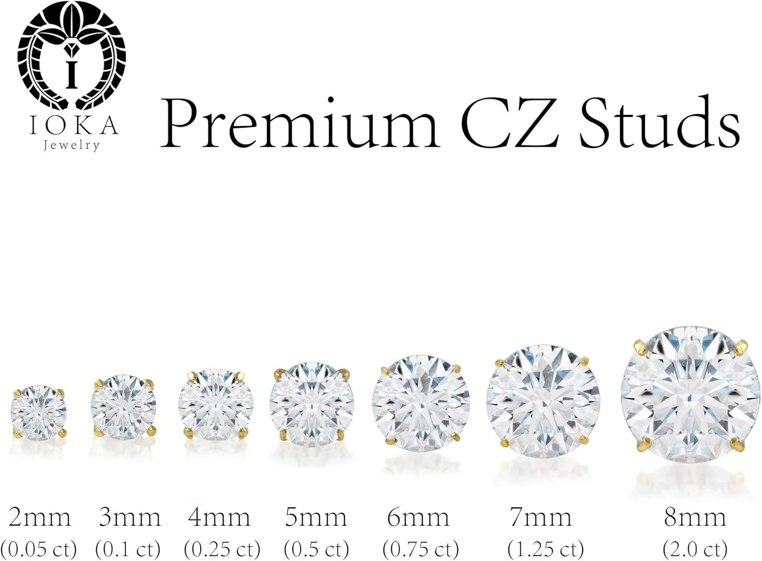 14K Yellow OR White Solid Gold Round Solitaire Cubic Zirconia CZ Stud Earrings Pair in Screw Back - Various Sizes