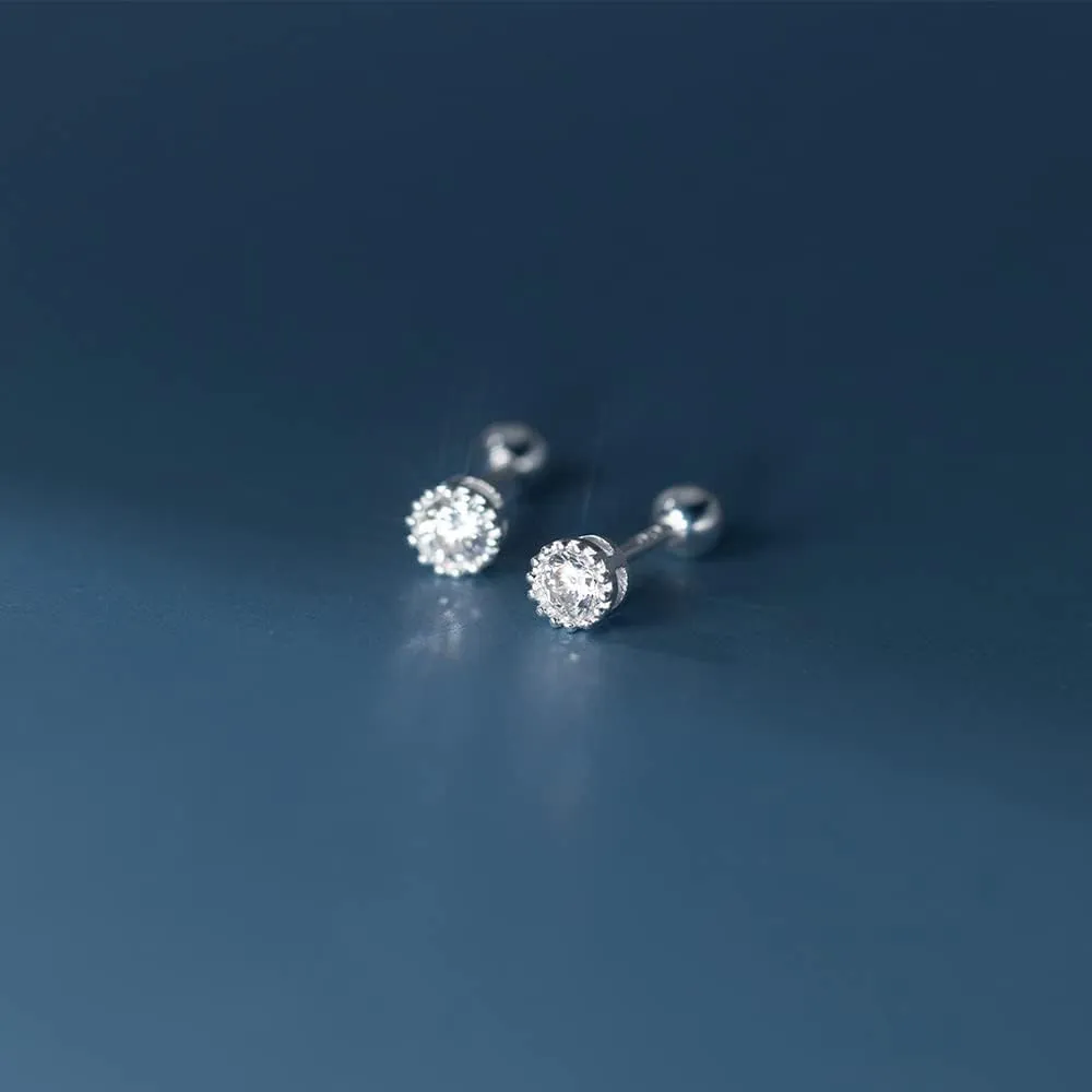 18g Solitaire Round Cubic Zirconia 925 Sterling Silver Minimalist Sleeper Stud Earrings for Women Cartilage Small Tiny Mini Huggie Diamond Studs Helix Ball Secure Screw-backs Piercing Jewelry Gifts Her Daughter Wife