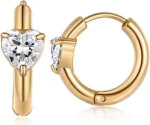 18K Gold Plated Gold Hoop Earrings,Cubic Zirconia Cuff Earrings Hypoallergenic Stud,Small Hoop Earrings Set for Women