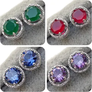 18K White Gold Plated, 4 Pairs Stud Earrings Set, Rainbow mystic Topaz Earrings, Hypoallergenic Cubic Zirconia Earrings, stud earrings for women Men, earrings studs, Jewelry for Gifts