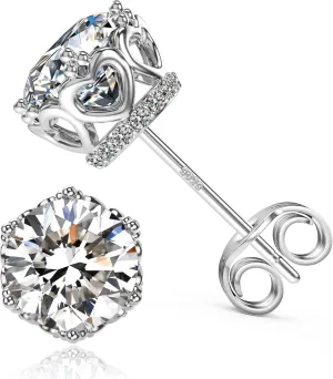 18K White Gold Plated Sterling Silver Brilliant Round Cut Cubic Zirconia Stud Earrings Simulated Diamond Stud Earrings for Women Men Hypoallergenic