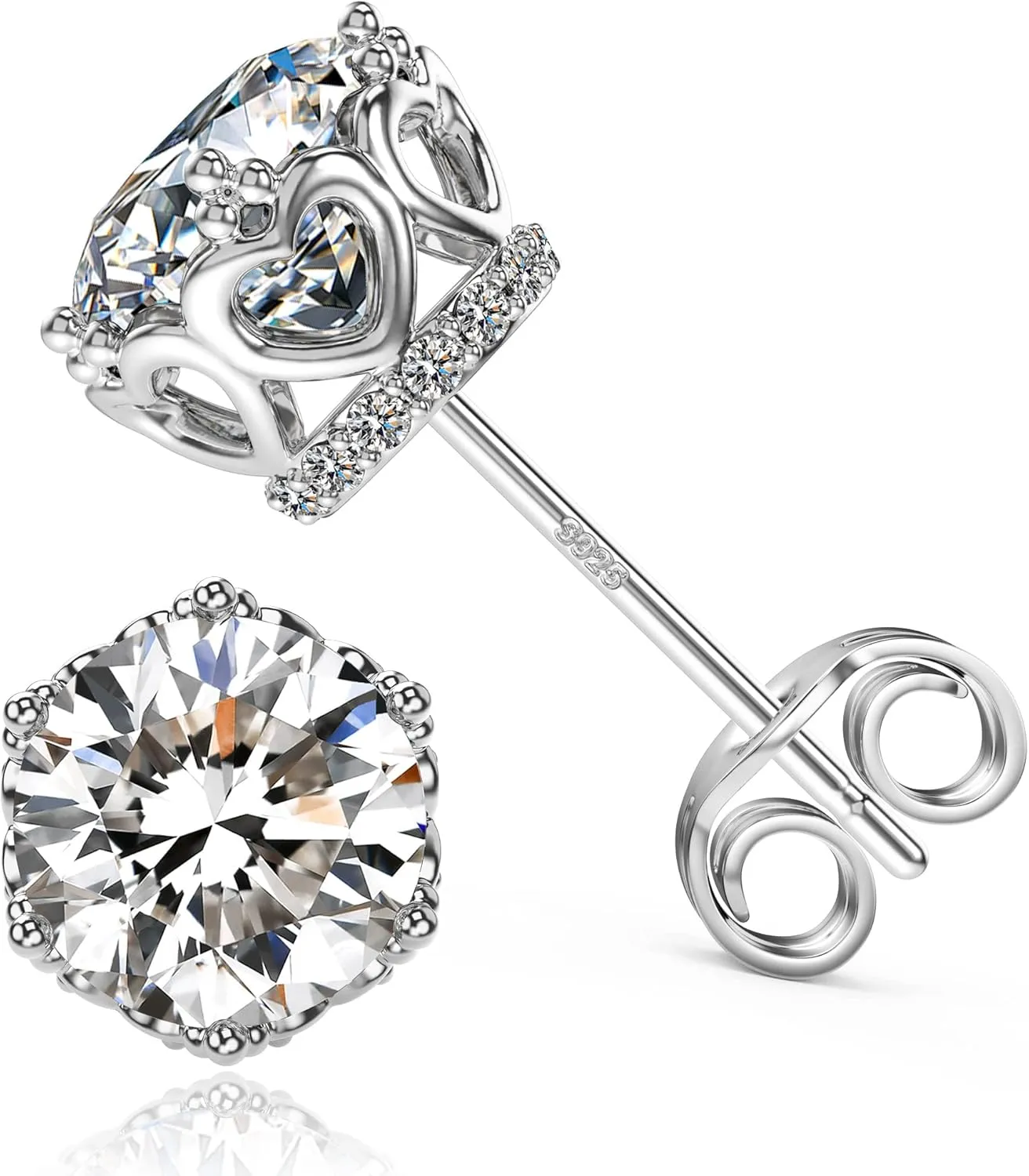 18K White Gold Plated Sterling Silver Brilliant Round Cut Cubic Zirconia Stud Earrings Simulated Diamond Stud Earrings for Women Men Hypoallergenic