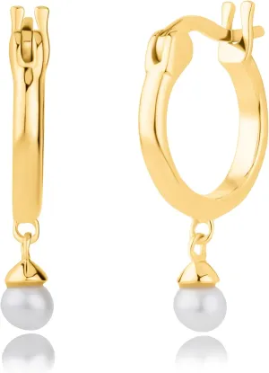 18K Yellow Gold Vermeil Freshwater Pearl Hoops | Cultured White Pearl Earrings for Women | Anti Tarnish Dangling Real Pearls Drop Earrings by MAX   STONE