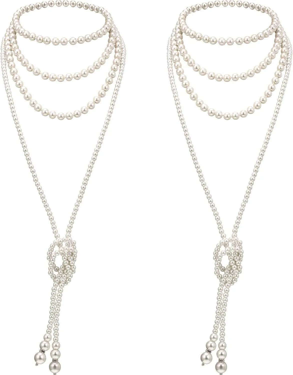 1920s Imitation Faux Long Pearl Strand Y Necklace 6mm Layered Knot Retro Costume Jewelry Flapper Party Wedding Accessories Mother's Day Gift