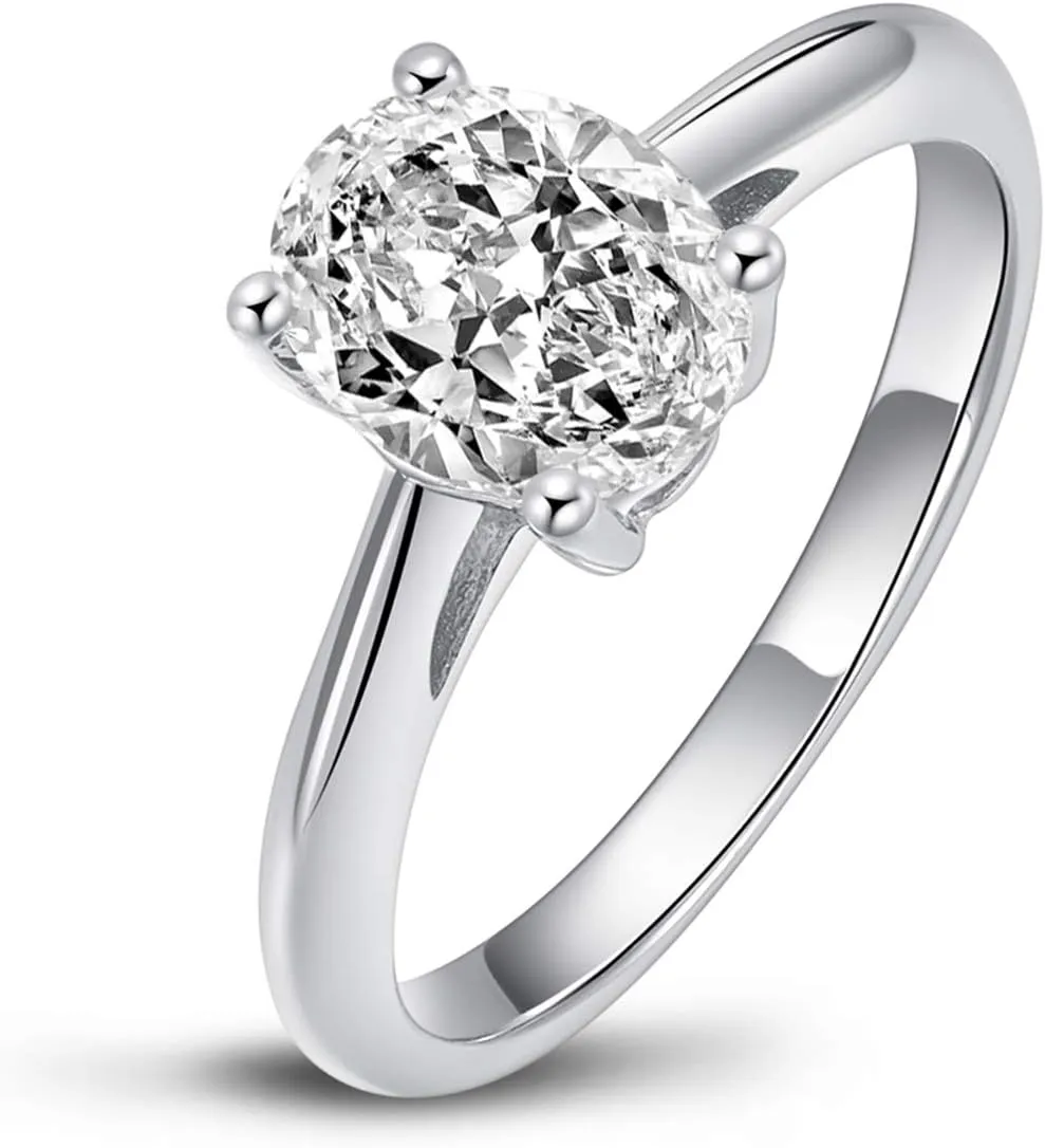 2 Carats Wedding Engagement Ring for Women, Solitaire Pear/Oval/Princess/Round Cut Ring, 925 Sterling Silver Cubic Zirconia CZ White Gold Plated Thin Band
