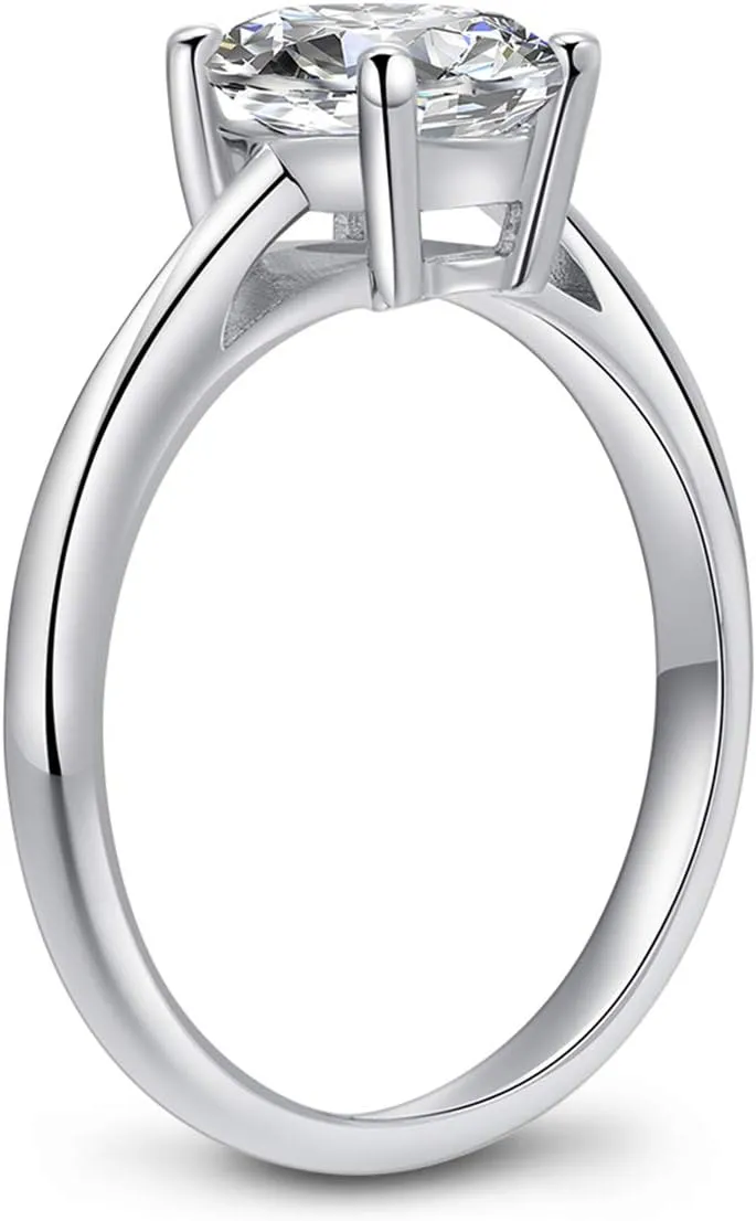 2 Carats Wedding Engagement Ring for Women, Solitaire Pear/Oval/Princess/Round Cut Ring, 925 Sterling Silver Cubic Zirconia CZ White Gold Plated Thin Band