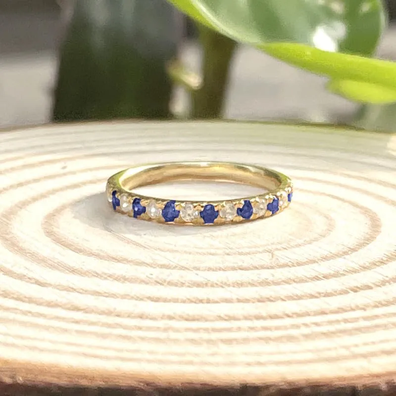 2 mm Wide Round Cut Black & White Diamond Half Eternity Ring For Women, 14K White Gold Plated 925 Silver Black Diamond Bridal Anniversary Wedding Band