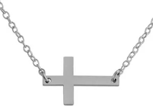 2mm 18K Gold Plated, 925 Sterling Silver Cute Faith Dainty Sideways Cross Necklace On A 16" Open Link Chain Necklace Choker For Women Girls Teens Gift With Gift Box