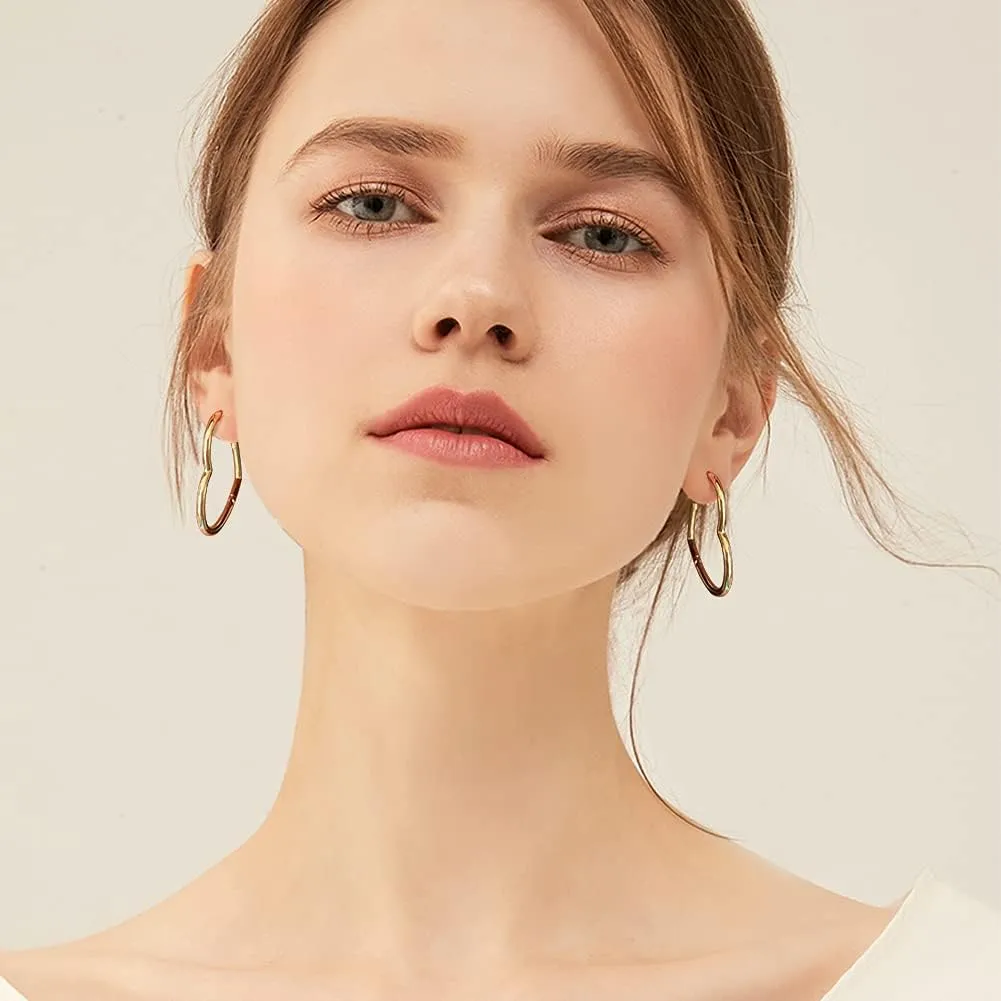 3 Pairs 14K Gold Plated Heart Hoop Earrings, Simple Large and Small Heart Hoop Earrings for Women, 3 Sizes Cute Huggies Earrings for Women Girs Gift, 1.3cm/2cm/3cm, gold and silver
