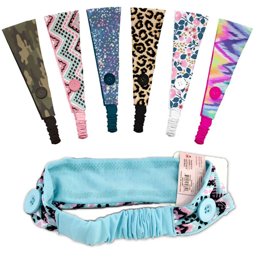 3 Pc MaskMates Button Headband Elastic Hair Band Ear Saver Cover Assorted Colors