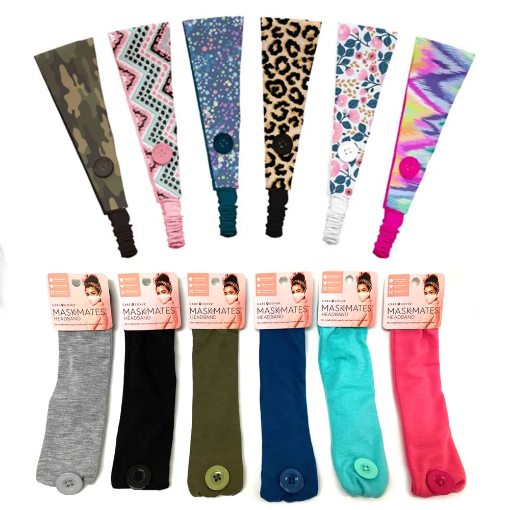 3 Pc MaskMates Button Headband Elastic Hair Band Ear Saver Cover Assorted Colors