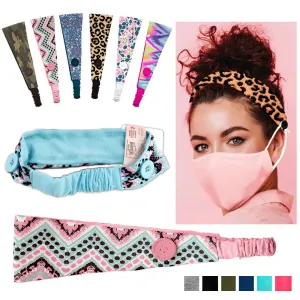 3 Pc MaskMates Button Headband Elastic Hair Band Ear Saver Cover Assorted Colors