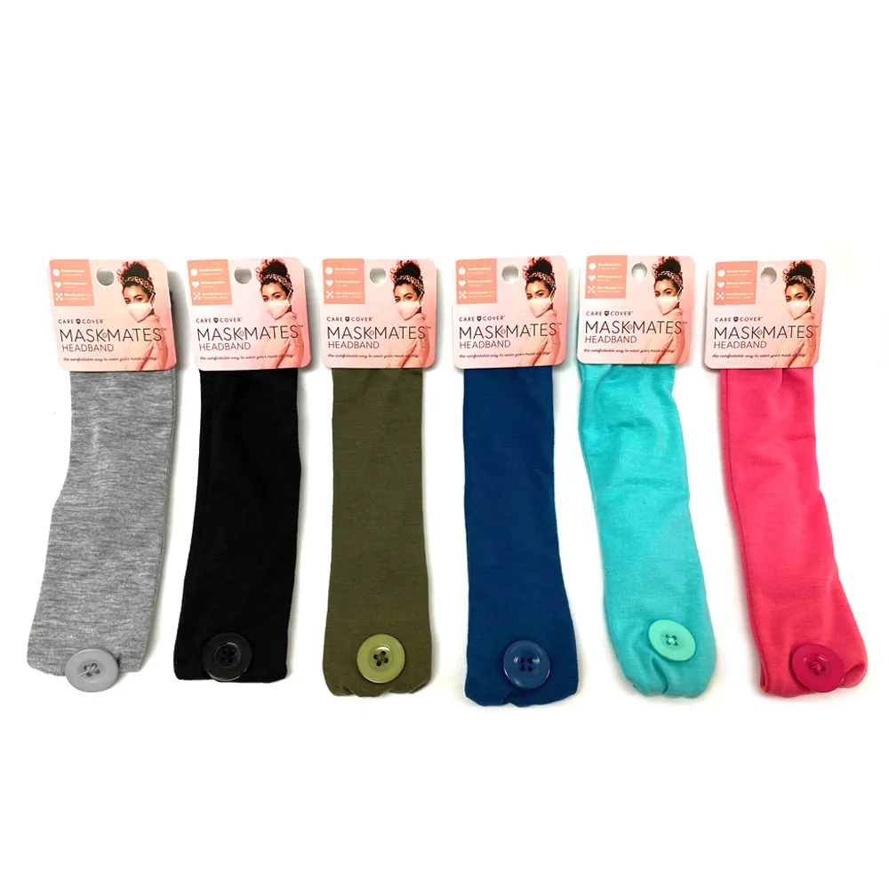 3 Pc MaskMates Button Headband Elastic Hair Band Ear Saver Cover Assorted Colors
