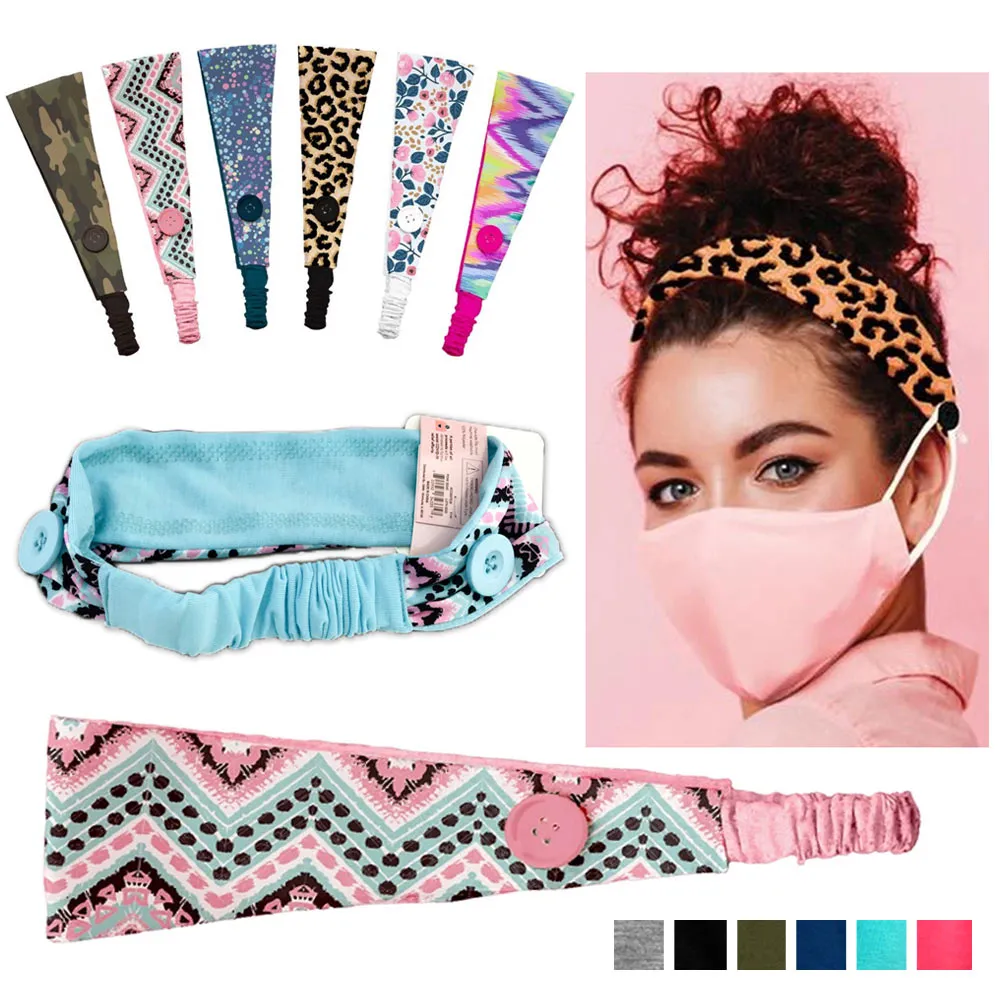 3 Pc MaskMates Button Headband Elastic Hair Band Ear Saver Cover Assorted Colors