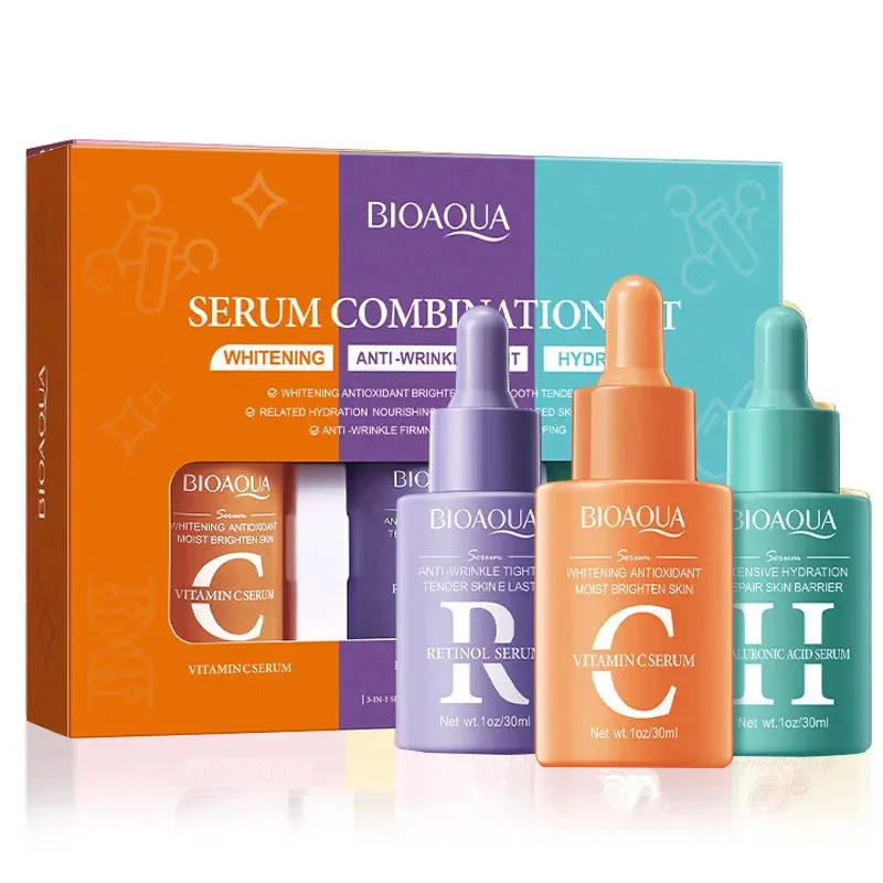 3 Piece Vitamin C Retinol Hyaluronic Acid Serum Set For Face Moisturizing