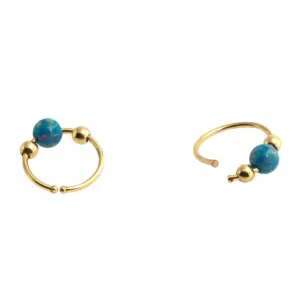 7mm Cartilage Earrings Hoop Nose Tragus Earlobe Piercings in 14K Gold Filled with Opal Stone 22 Gauge Sold in Pair (GF 7mm x 22 gauge/Dark Blue-Green Opal)