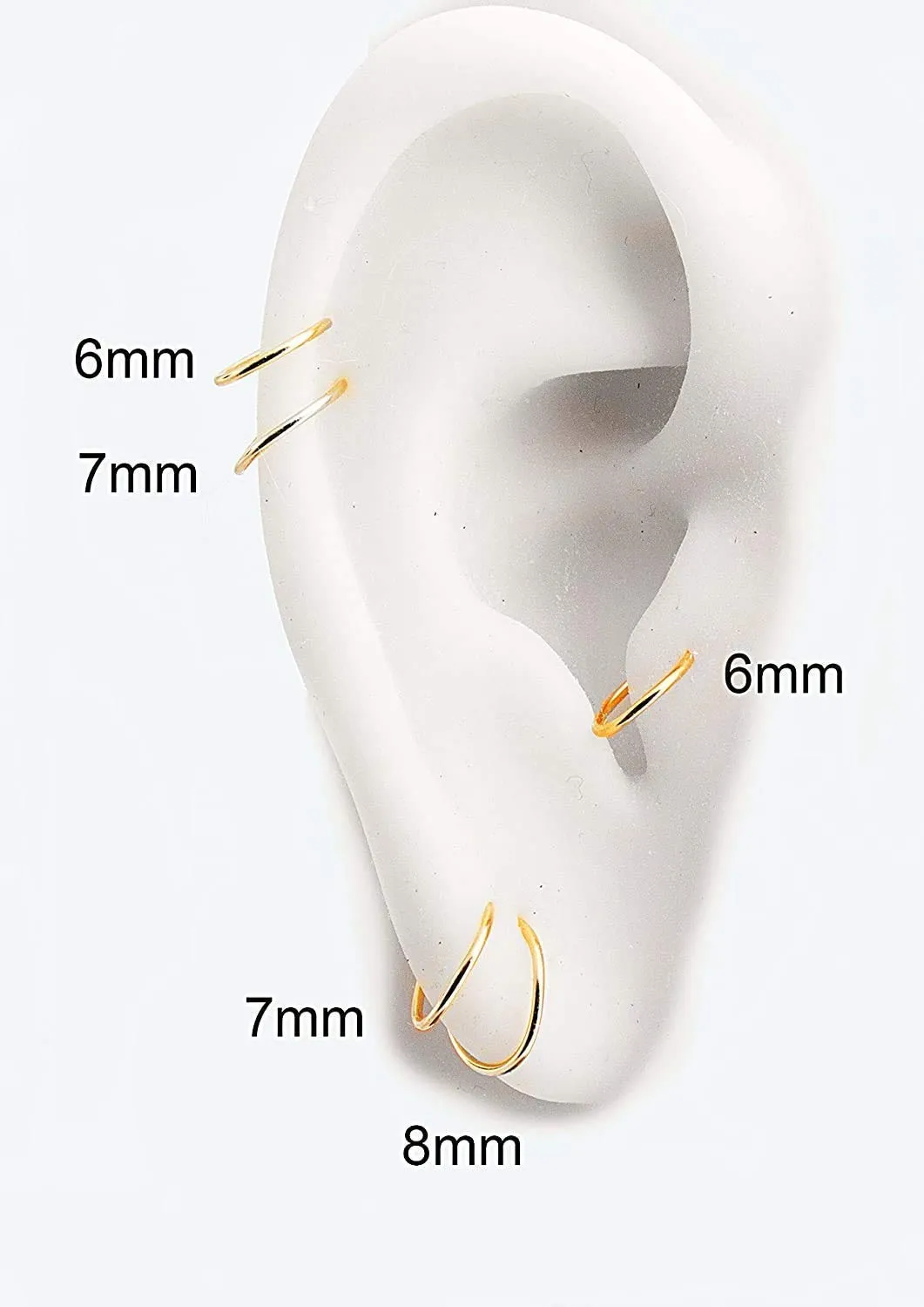7mm Cartilage Earrings Hoop Nose Tragus Earlobe Piercings in 14K Gold Filled with Opal Stone 22 Gauge Sold in Pair (GF 7mm x 22 gauge/Dark Blue-Green Opal)