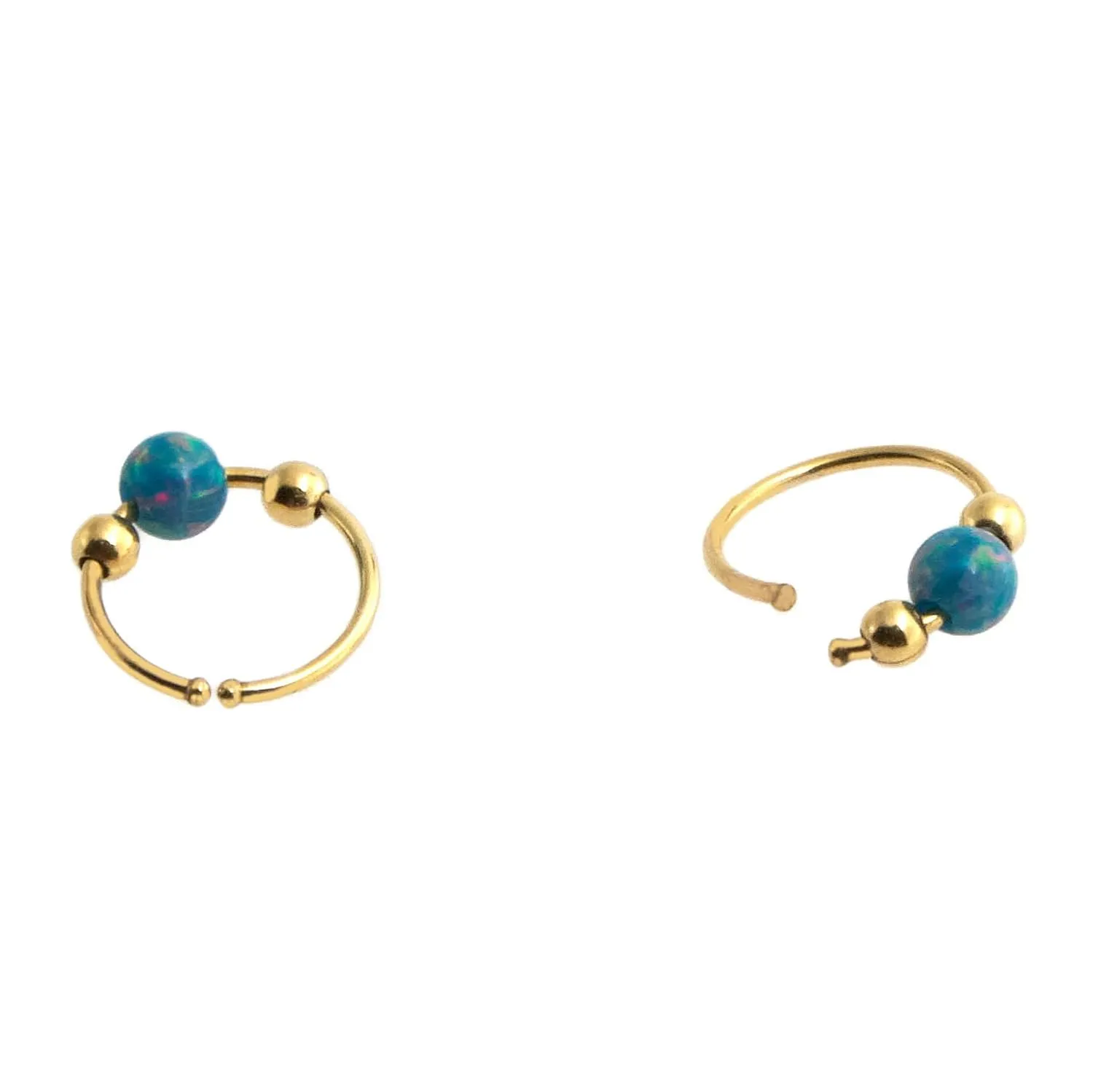 7mm Cartilage Earrings Hoop Nose Tragus Earlobe Piercings in 14K Gold Filled with Opal Stone 22 Gauge Sold in Pair (GF 7mm x 22 gauge/Dark Blue-Green Opal)