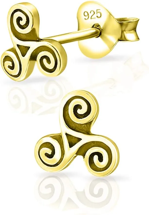 925 Sterling Silver, 24K Yellow or 18K Rose Gold Plated - TINY/VERY SMALL Fashion Studs Earrings - Celtic Triskele/Spiral/Tribal/Triskelion - Diameter: 6 mm