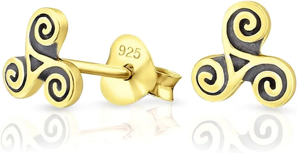 925 Sterling Silver, 24K Yellow or 18K Rose Gold Plated - TINY/VERY SMALL Fashion Studs Earrings - Celtic Triskele/Spiral/Tribal/Triskelion - Diameter: 6 mm