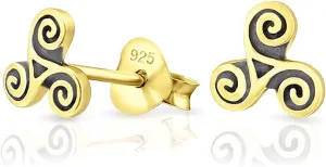 925 Sterling Silver, 24K Yellow or 18K Rose Gold Plated - TINY/VERY SMALL Fashion Studs Earrings - Celtic Triskele/Spiral/Tribal/Triskelion - Diameter: 6 mm