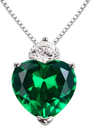 925 Sterling Silver 5.5ct Love Heart shaped Ruby Emerald Zirconia Pendant Necklace White Gold Plated Fashion Jewelry Gift 18"