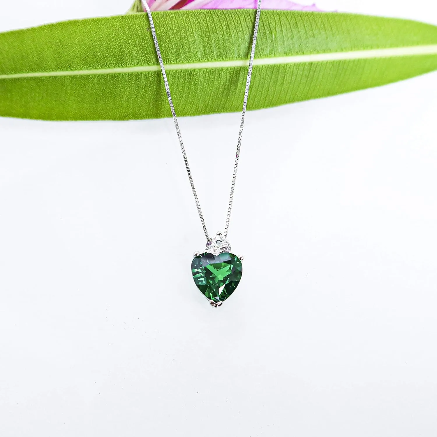 925 Sterling Silver 5.5ct Love Heart shaped Ruby Emerald Zirconia Pendant Necklace White Gold Plated Fashion Jewelry Gift 18"