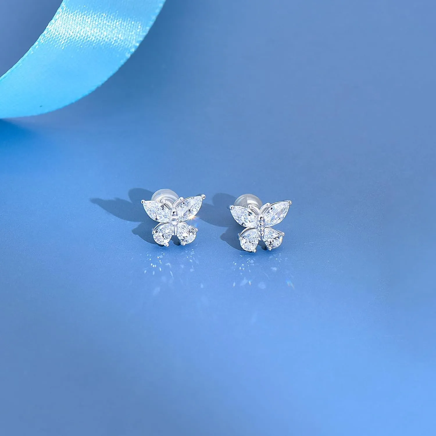 925 Sterling Silver Butterfly Stud Earrings for Women Girls Cute Small Butterfly Earrings Heart Stud Earrings Cubic Zirconia Hypoallergenic Butterfly Jewelry