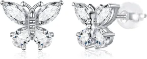 925 Sterling Silver Butterfly Stud Earrings for Women Girls Cute Small Butterfly Earrings Heart Stud Earrings Cubic Zirconia Hypoallergenic Butterfly Jewelry