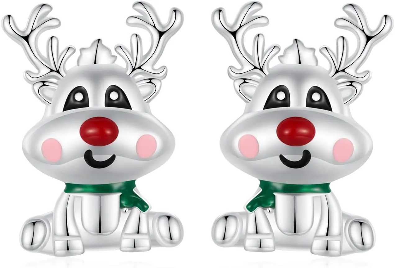 925 Sterling Silver Christmas Stud Earrings for Women CZ Crystal Gingerbread Man Earrings Santa Claus Deer Small Earrings Snowflake Stud Earrings
