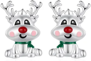 925 Sterling Silver Christmas Stud Earrings for Women CZ Crystal Gingerbread Man Earrings Santa Claus Deer Small Earrings Snowflake Stud Earrings