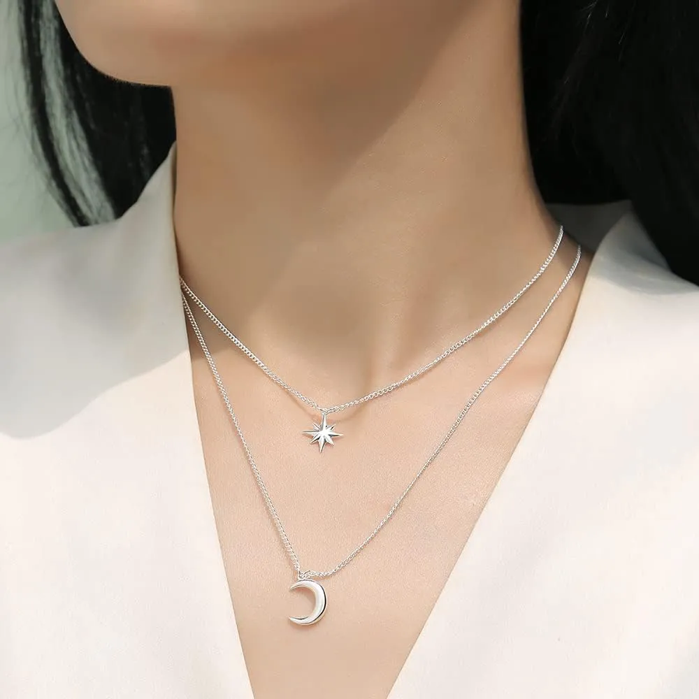 925 Sterling Silver Cross Dove Hamsa Anchor Italian Horn Sun Moon Star Choker Pendant Necklace Jewelry for Women Mens