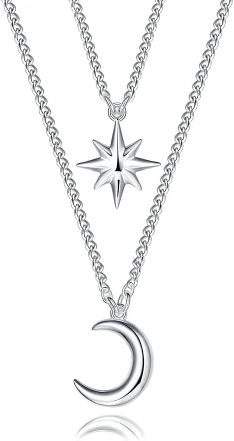925 Sterling Silver Cross Dove Hamsa Anchor Italian Horn Sun Moon Star Choker Pendant Necklace Jewelry for Women Mens
