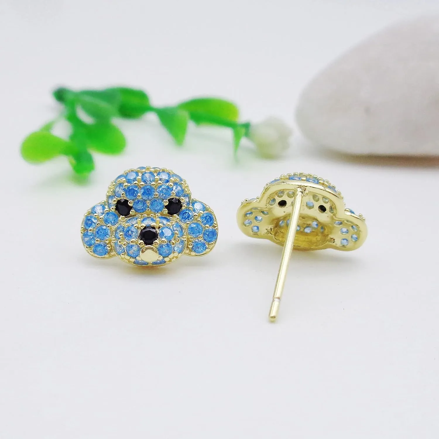 925 Sterling Silver Cute Dog Puppy Zirconia Earrings Ear Stud Piercing white gold plated Fashion Jewelry Gifts WK90055