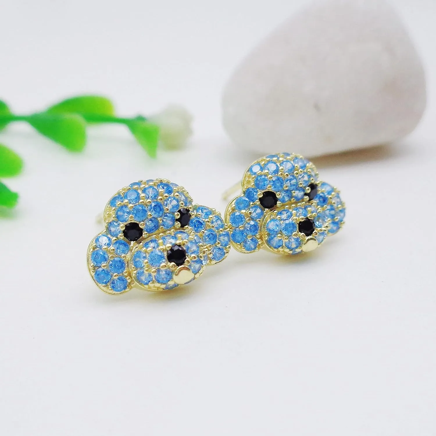 925 Sterling Silver Cute Dog Puppy Zirconia Earrings Ear Stud Piercing white gold plated Fashion Jewelry Gifts WK90055