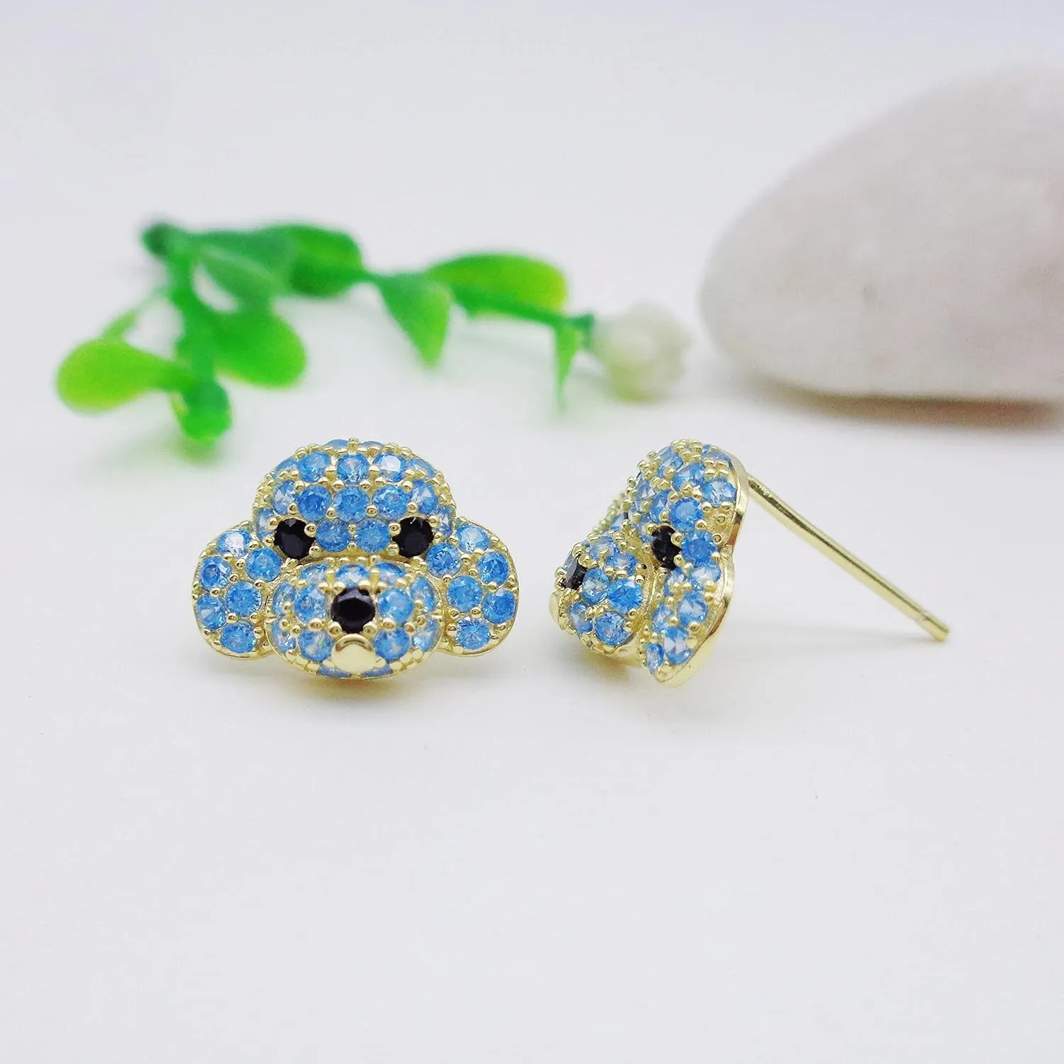 925 Sterling Silver Cute Dog Puppy Zirconia Earrings Ear Stud Piercing white gold plated Fashion Jewelry Gifts WK90055