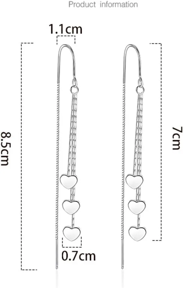 925 Sterling Silver Dangle Earrings with Charms Heart, Water drop, Moon, Star Long Drop Earring for Women Jewelry Gifts Hypoallergenic