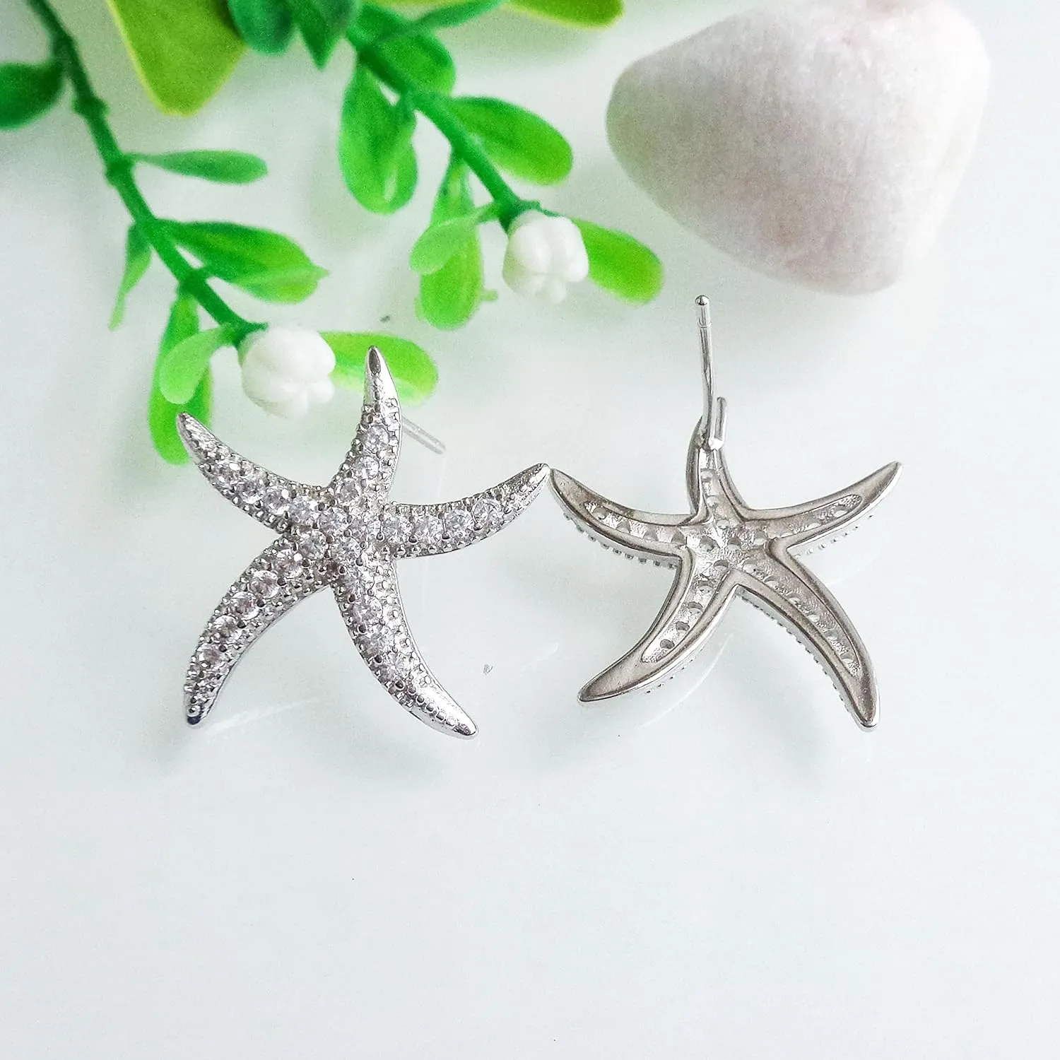 925 Sterling Silver Post Cute Starfish Star shaped Zirconia Earrings Ear Stud White Gold Plated Jewelry Gifts WK90047